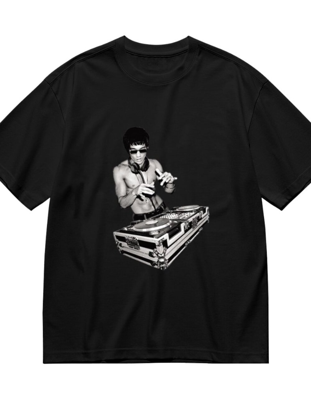 Black Graphic DJ Crewneck T-Shirt - Picture 3 of 5